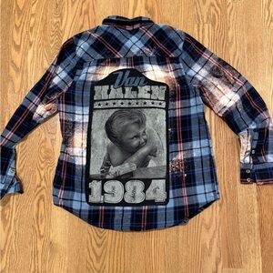 Blue and Black Plaid Long Sleeve Shirt with Van Halen patch. Size small.